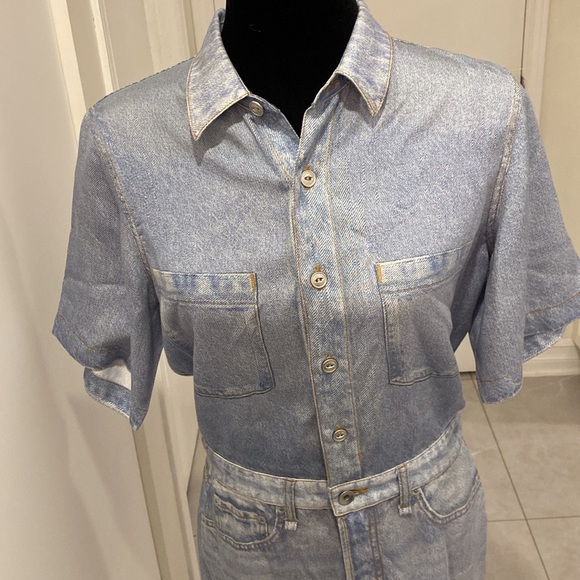 RAG & BONE Silky Light Blue Denim Look Mini Dress with short sleeves Size Medium - Picture 14 of 17